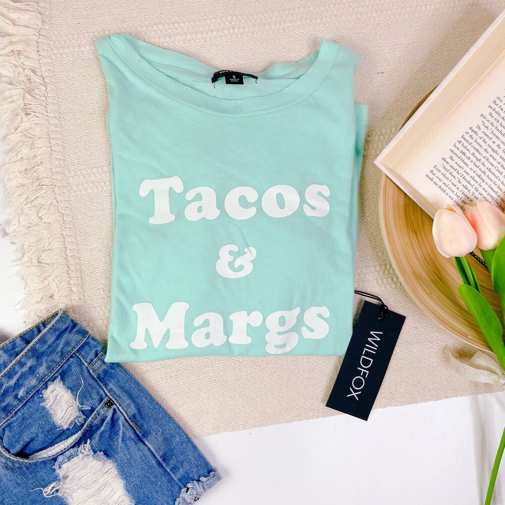 WILDFOX Keke Tacos & Margs Yucca Mint Green Graphic Tee Shirt size S NWT